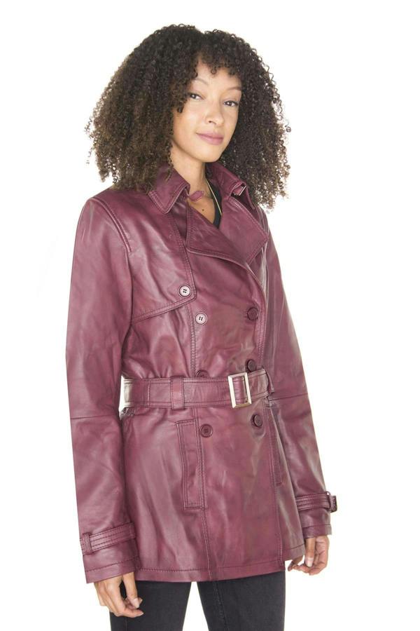 Infinity Leather Womens Nappa Leather Trench Coat-Mosul