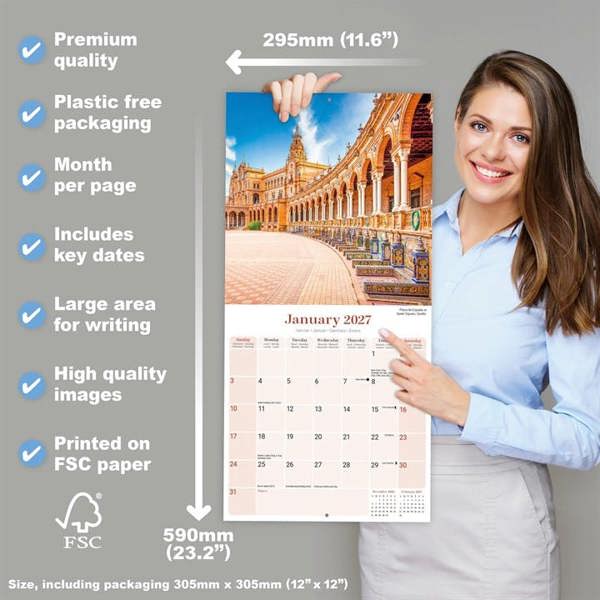 Spain Calendar 2027, Wall Calendars, Month To View, Travel, Gift