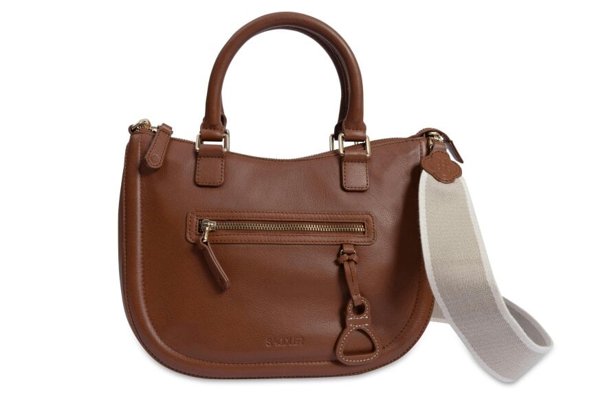 SADDLER "Chloe" Real Leather Twin-Handle Handbag with Crossbody Strap - Handmade, with Keepsake Pouch - Tan