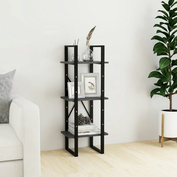 Berkfield 3-Tier Book Cabinet Grey 40x30x105 cm Solid Pinewood
