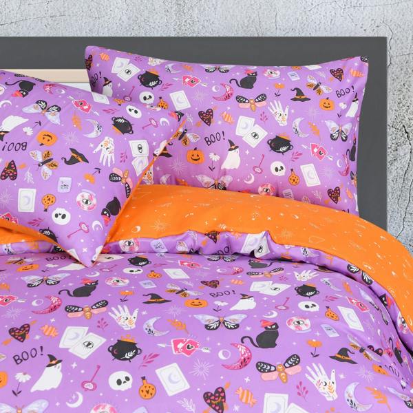 Smart Living Luxury Soft Reversible Celestial Halloween Duvet Cover with Pillowcases - Lilac