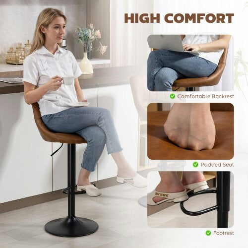 Wyld Haus Palosa Set Of 2 Brown Faux Leather Swivel Bar Chairs With Backrest And Footrest