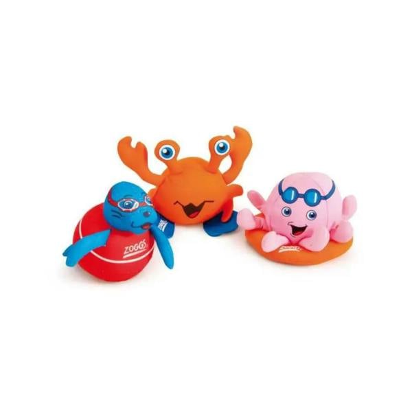 Zoggs Zoggy Soakers orange crab bath toy with blue eyes and red swim ring