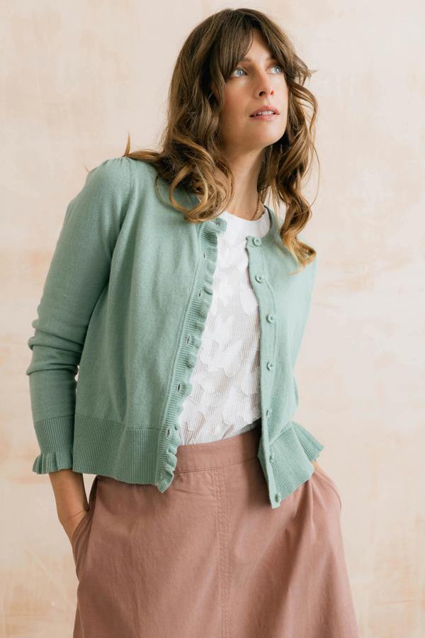 Lily & Me Lauren Ruffle Outfitter Cardigan Ocean