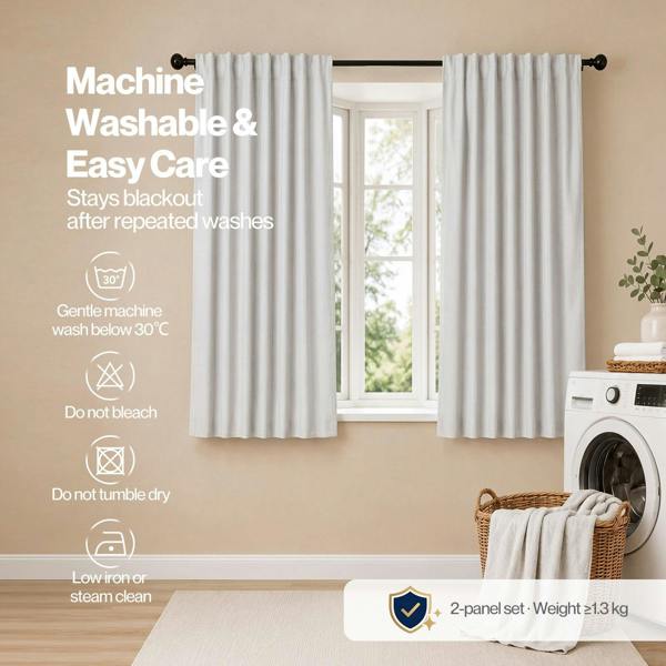 Marlow 100% Blackout Curtains Thermal Linen Look Ready Made 46x54 in Light Grey