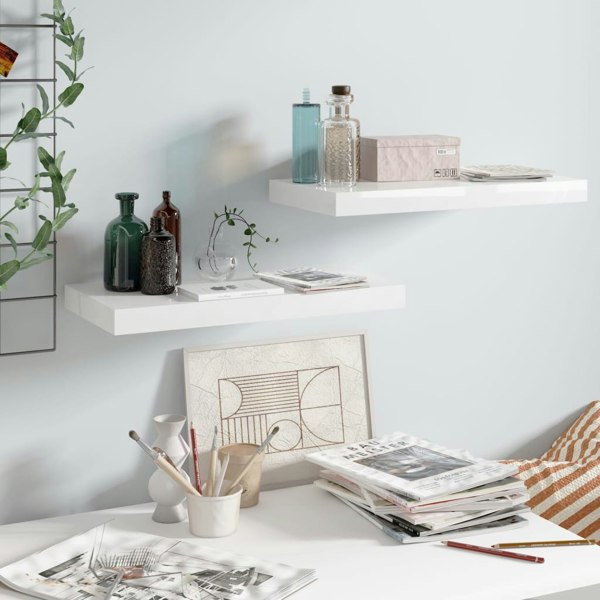 Berkfield Floating Wall Shelves 2 pcs High Gloss White 50x23x3.8 cm MDF