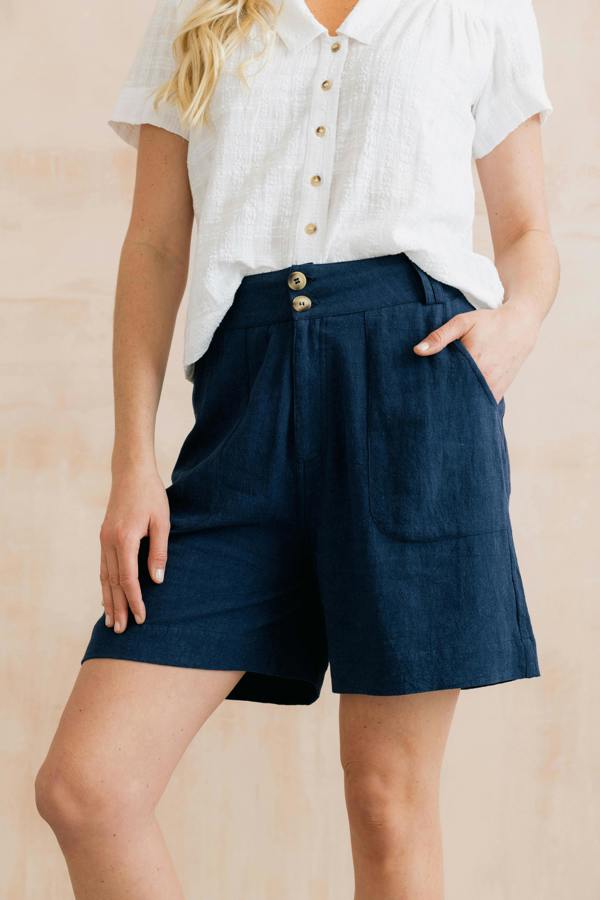 Lily & Me Naomi Linen Blend Belted Shorts