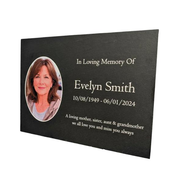 Memorials Direct Photo Slate Memorial Plaque, Add a Portrait & Personalised Text | 35 × 25cm (14×10”)