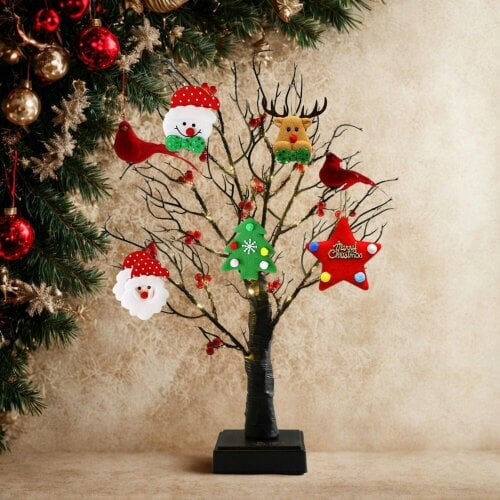 smartbies Pre Lit Birch Christmas Tree with Led Lights And Birds - Red
