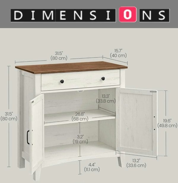Modcraft Farmhouse Sideboard Cabinet, Rustic White and Honey Brown, 80 x 40 x 80 cm, Storage Unit with Drawer,