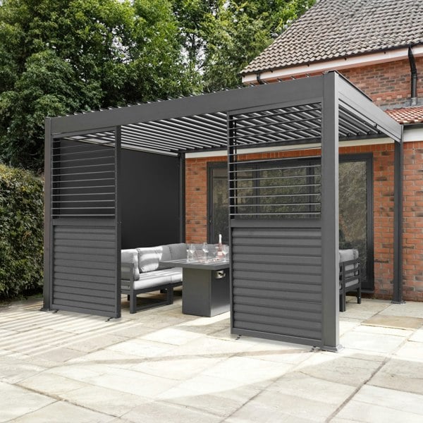 Monstershop Aluminium Pergola With Anthracite Blinds & 2 Shutter Panels - 3m x 3m