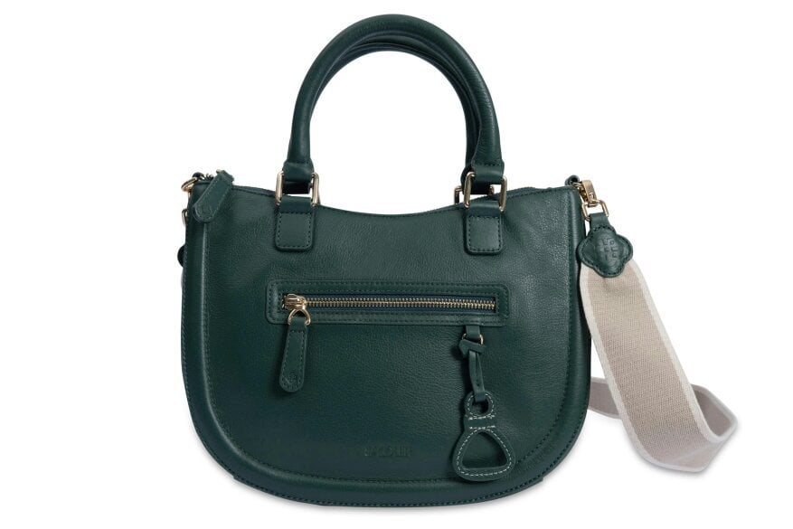 SADDLER "Chloe" Real Leather Twin-Handle Handbag with Crossbody Strap - Handmade, with Keepsake Pouch - Green