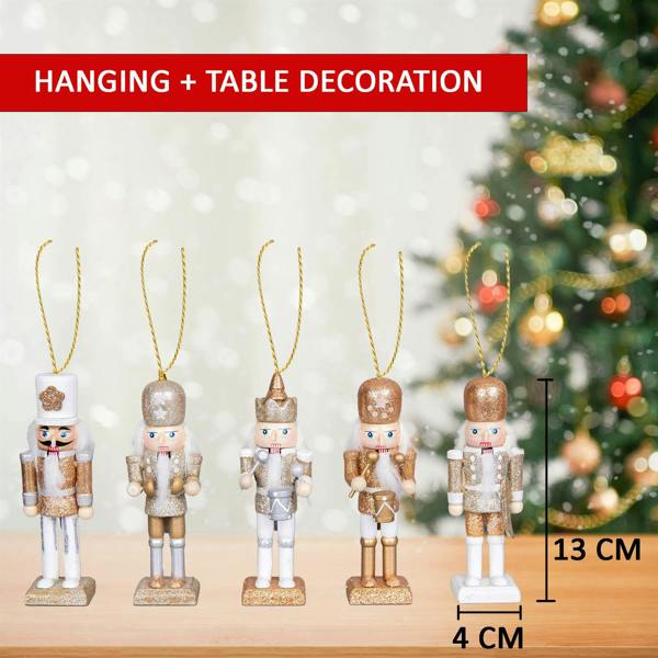 13cm Wooden Nutcracker Christmas Ornament Set of 5, Hand-Painted Festive Decorations image 4