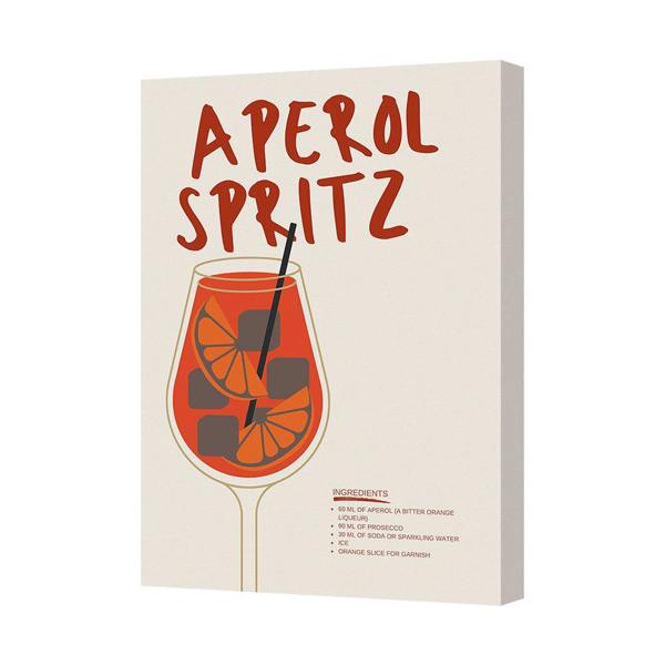 Benjamin Tate Design Aperol Spritz Canvas Wall Art Print With Deep Wooden Frame UK Handmade