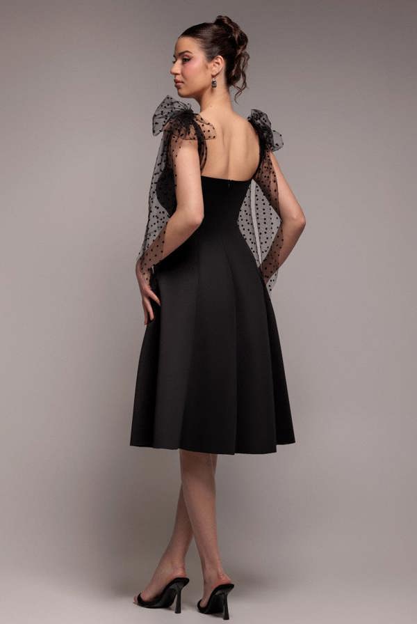 Scuba & Polka Mesh Bella Bow Multiway A-Line Midi Dress - Black DR4877