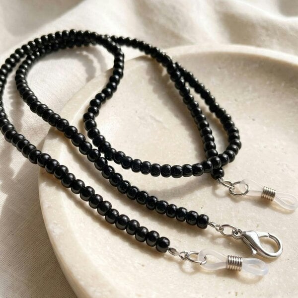 The Colourful Aura Black Glass Beaded soft 60 cm Glass Chain Lanyard Holder