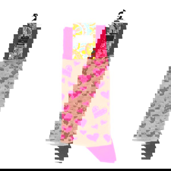 Embassy London Soulmates - Pink Pink - Women's cotton crew socks UK 3 to 7 in pink hearts