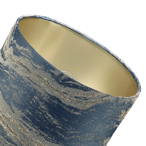 Navy Blue Jacquard Cotton Lamp Shade with Gold Leaf Foil Wavy Decor Image 4