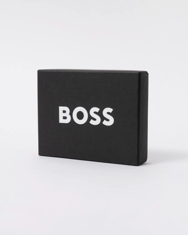 packaging of BOSS Orange Randy Mens Trifold Leather Wallet in Black 001