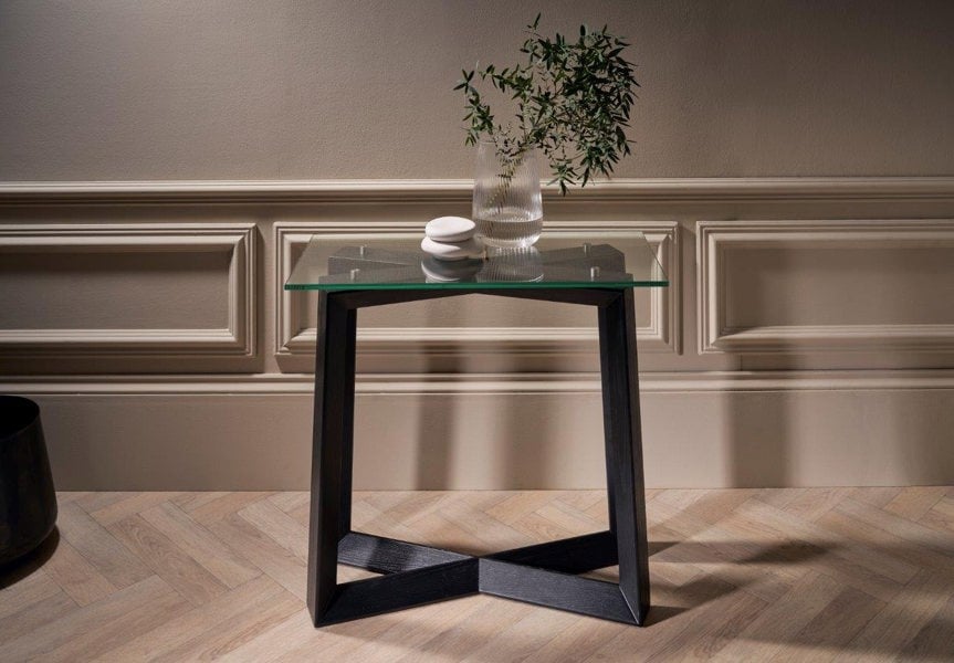 Cadiz Small Console Table with Clear Glass Top & Natural Black Oak Base by Gillmore British Design © GillmoreSPACE Limited