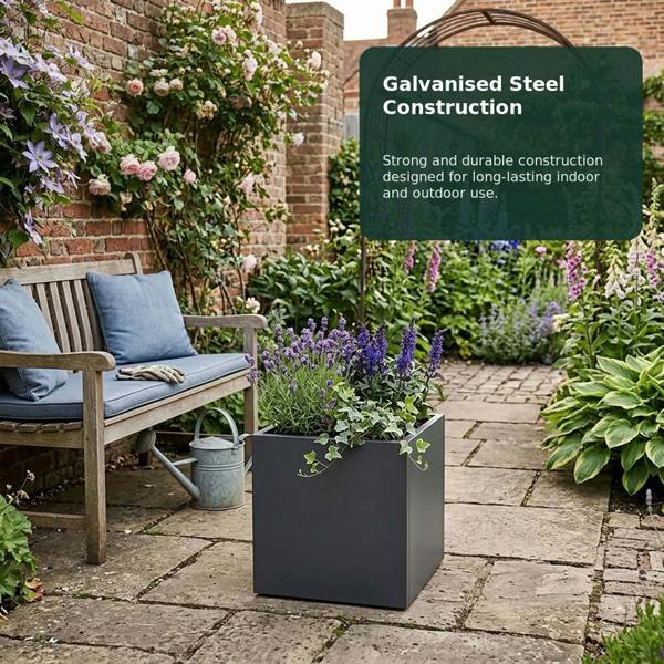 Nicoman Galvanised Steel Cube Metal Planter 50x50x50cm