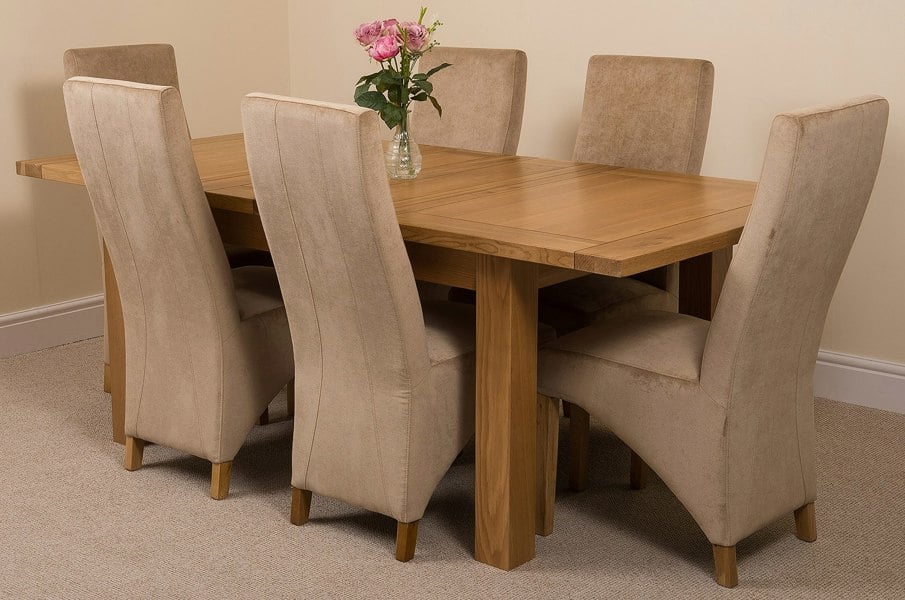 That's Furniture Seattle Oak Extending Dining Table with Lola Fabric Chairs