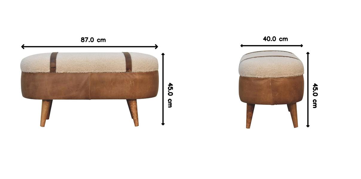 Artisan Furniture Solid Wood Tan Buffalo Boucle Nordic Bench