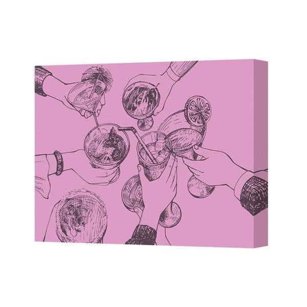 Benjamin Tate Design Contemporary Pink Drink Scene Canvas Art Print With Deep Wooden Frame Handmade