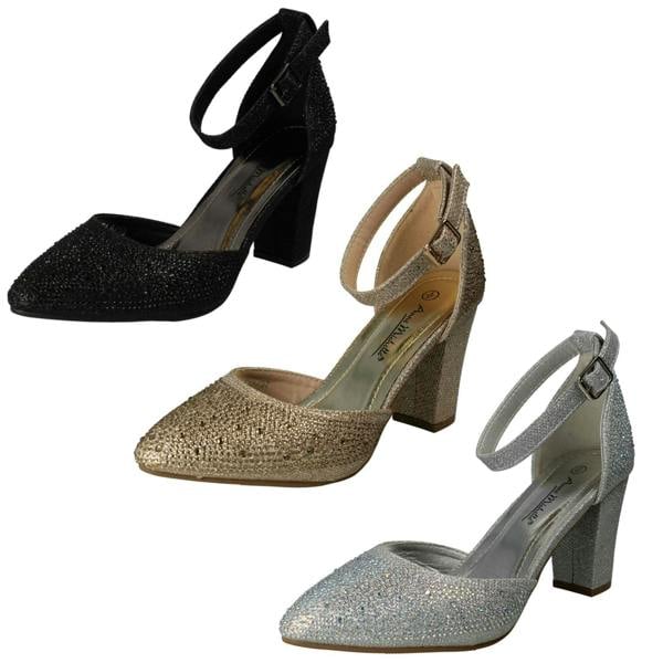 Anne Michelle Ladies Anne Michelle Block Heel Glitter Court Shoes