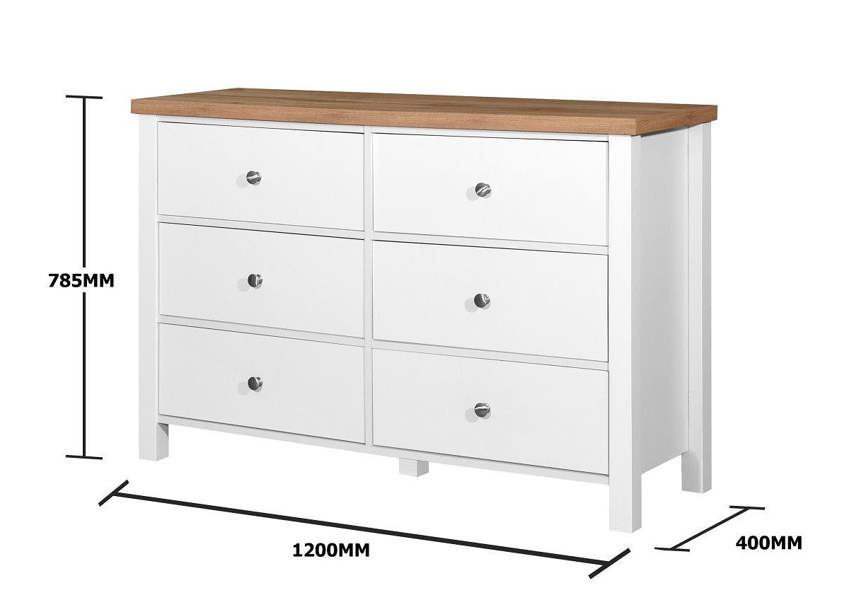 Timber Art Design Astbury 6 Drawer Bedroom Cabinet Chest of Drawers White and Oak
