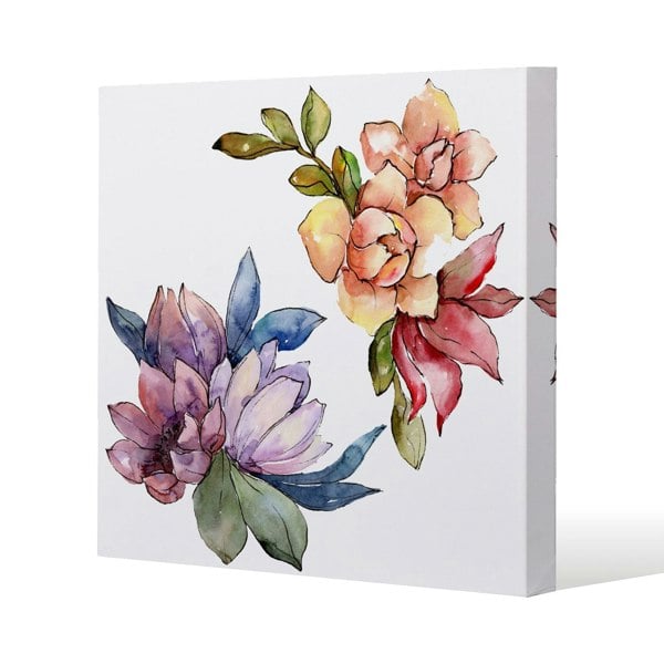 Benjamin Tate Design Rainbow Flowers Slim Style Canvas Print  30x30cm , 15mm Slim Real wood.