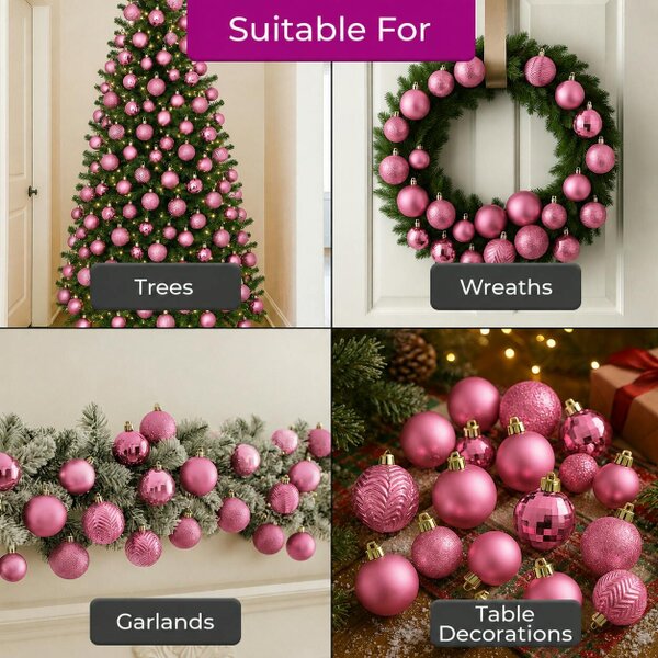 Neo Champagne 36 Christmas Tree Ornaments Set Baubles Glitter Balls Holiday Festive Decorations Assorted Sizes Colours Home Party Décor