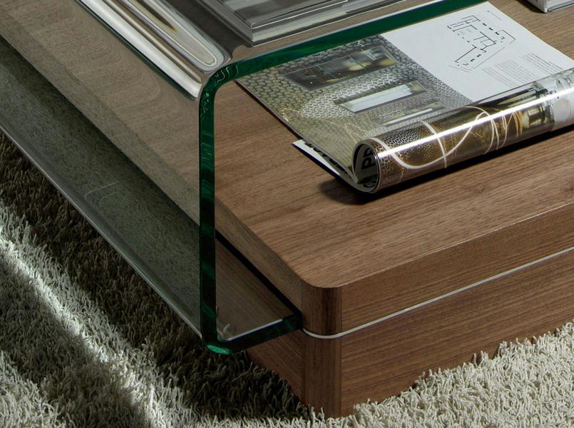 Angel Cerdá Rectangular tempered glass and walnut coffee table 2004