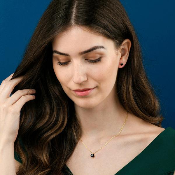 namana Gold Plated 925 Sterling Silver Round Black Solitaire Pendant Necklace For Women