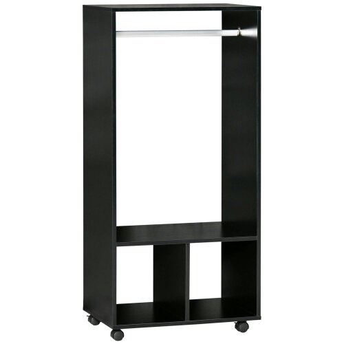 Wyld Haus Beladell Small Black Open Wardrobe On Lockable Wheels With Hanging Rail And 2 Shelves