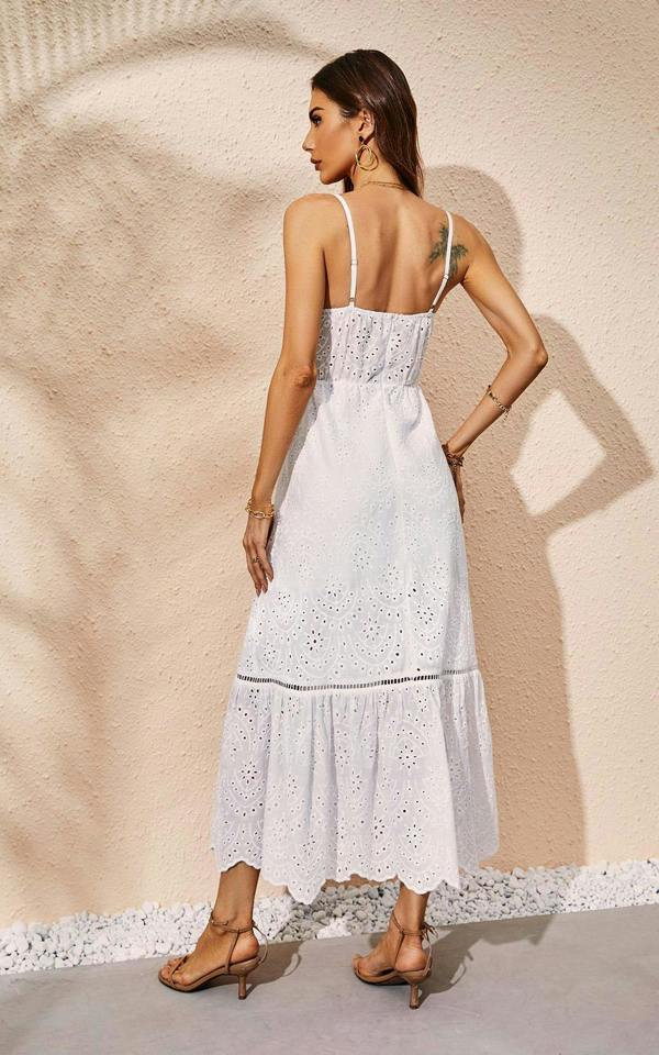 FS Collection Lace Embroidery Anglaise Maxi Dress In White