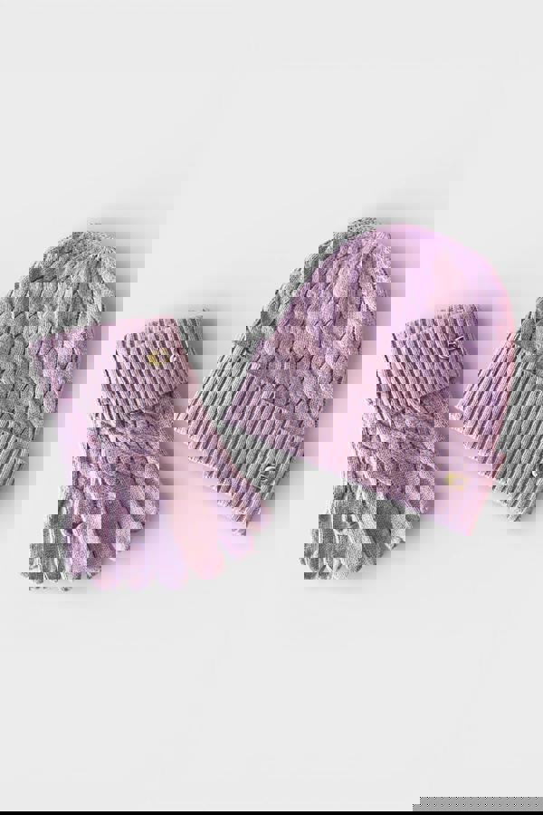 Coach Cable Beanie & Gloves Gift Set Faded Pink