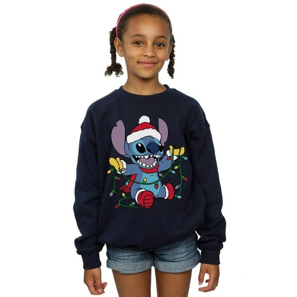 Disney Girls Lilo And Stitch Christmas Lights Sweatshirt - Navy Blue