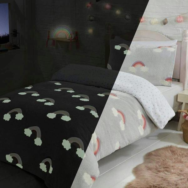 Smart Living Teddy Rainbow Glow in the Dark Fleece Duvet Cover with Pillowcases