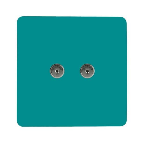 Trendi Switch 2 Gang Female Co-Axial Television Socket in Bright Teal