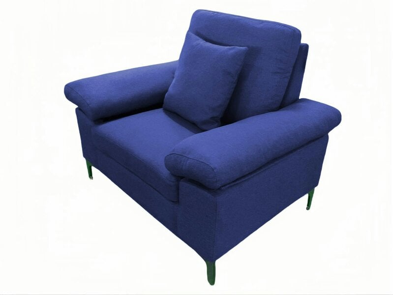 Kosy Koala Modern One Seater Sofa Blue Fabric with Chrome Feet - Comfortable Couch with Cushion for Living Room, Bedroom or Office