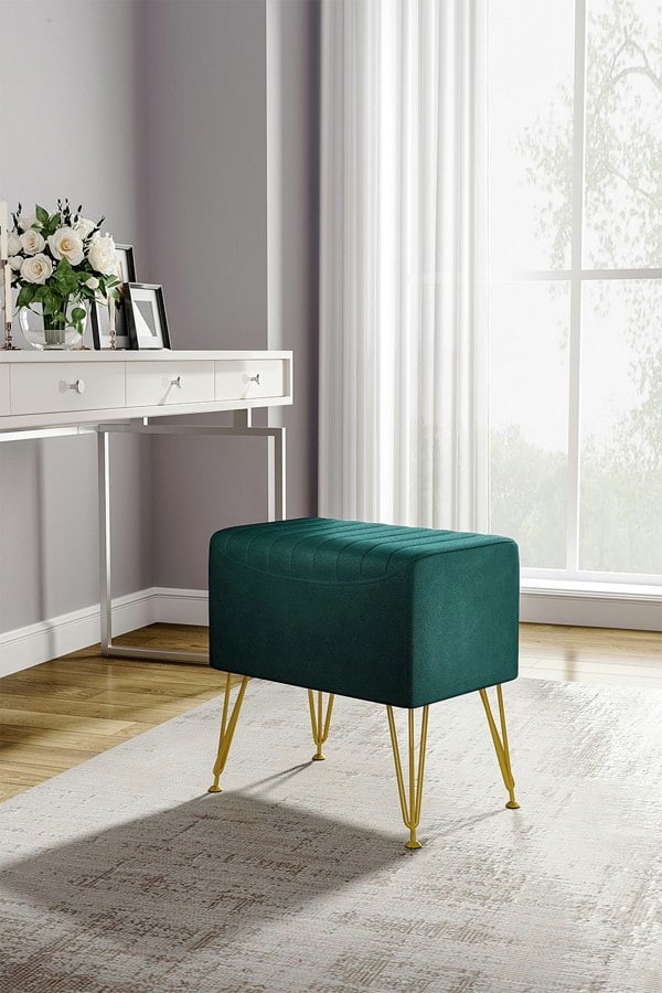 Living and Home Soft Channel Velvet Stool with Gold Legs