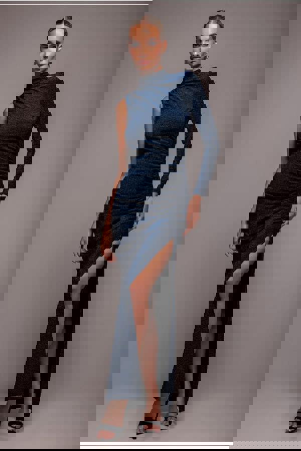 Open Lurex Back One Sleeve Maxi Dress - Royal Blue DR3633