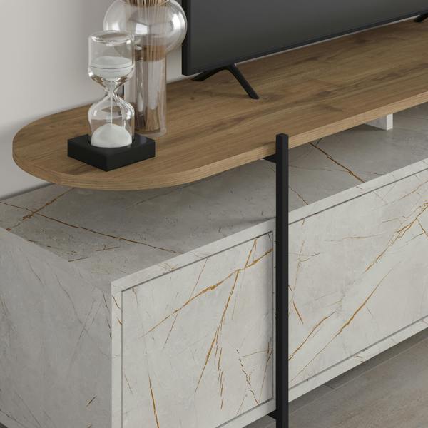 Decortie Hanley Modern TV Unit Multimedia Centre Marble Effect Oak Effect With Storage TV Cabinet 160cm