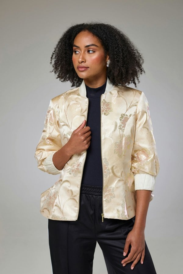 Isha's Timeless collection Ivory Shimmery Flora Fitted Jacket Blouse