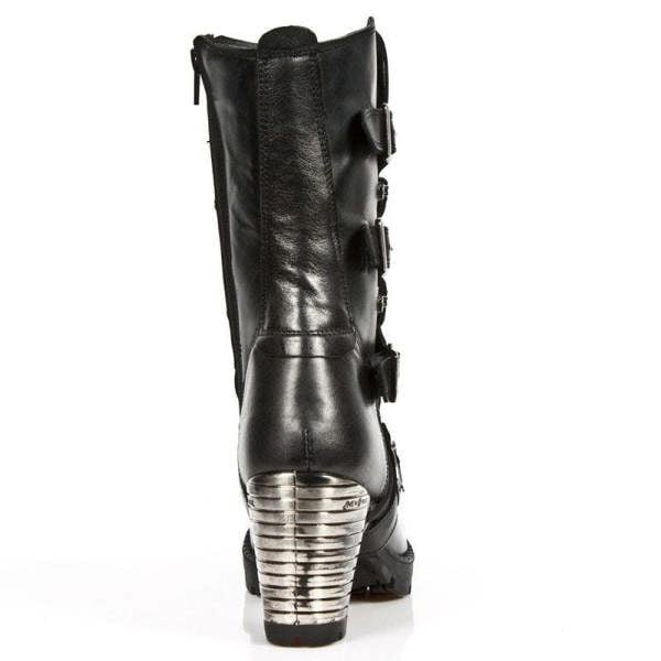 New Rock Ladies Black Leather Metallic Gothic Boots- TR003-S1