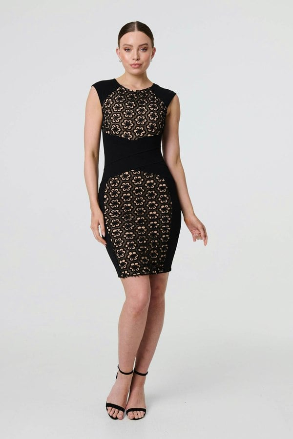 Black | Floral Sleeveless Short Bodycon Dress
