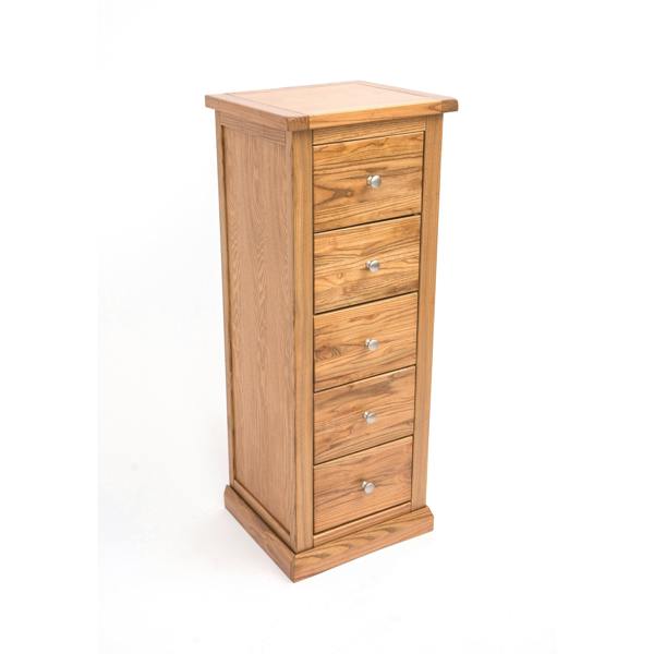 Cabinet Bits Salerno 5 Drawer Narrow Chest of Drawers Chrome Knob