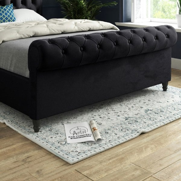 Casa Magna Sienna Sleigh Upholstered Soft Velvet Bed Frame - Black