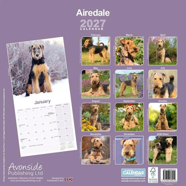Airedale Terrier Calendar 2027, Wall Calendars, Month To View, Dogs, Gift